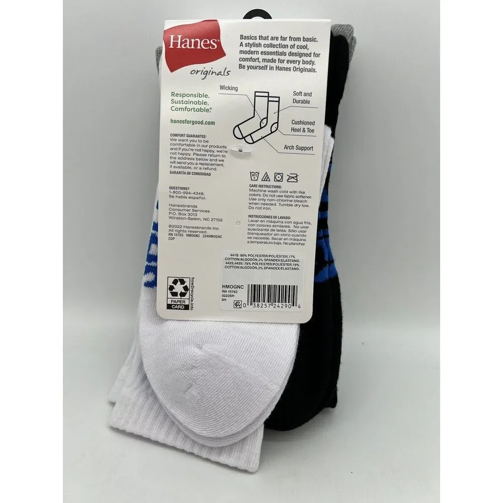 Hanes Men's Limited Edition Crew Socks, 4 Pack - Size 6-12 - Gray, Wht, Blk #164